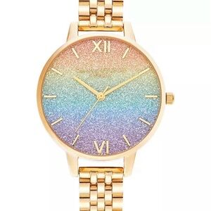 Gold-Tone Women's Watch with Rainbow Glitter Dial